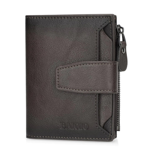 BAIGIO Genuine Leather Wallets for Men with Zipper RFID Card Holders Bifold Wallet for Men Purse Zip Coin Pocket
