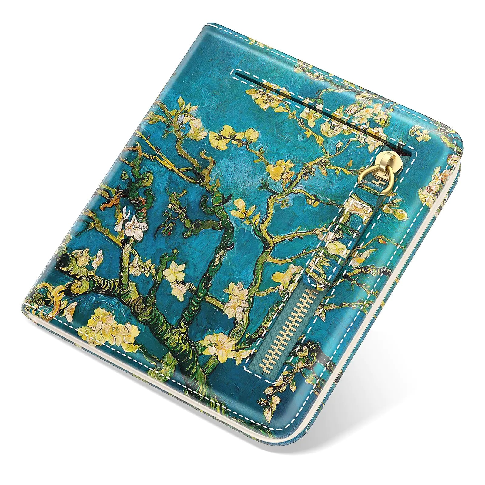 TMOODEL Wallet Women Cute Boho Rfid Blocking Small Wallets Woman Slim Credit Card Holder Wallet for Women Thin Leather Billfold Compact Bifold Pocket Mini Purse with ID Window Van Gogh Tree