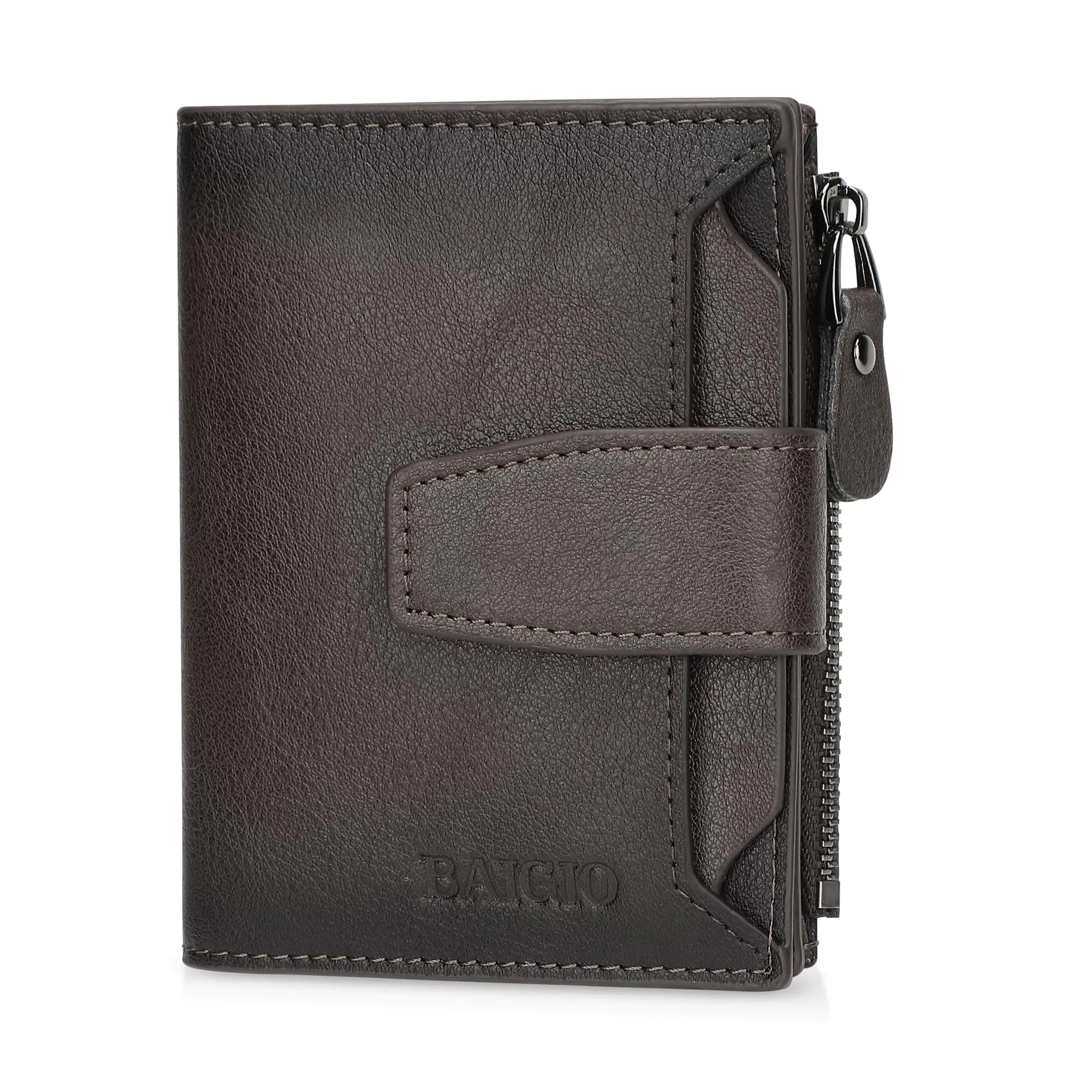 BAIGIO Genuine Leather Wallets for Men with Zipper RFID Card Holders Bifold Wallet for Men Purse Zip Coin Pocket